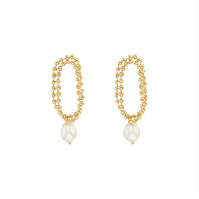 Shangjie oem aretes moda pendientes de oro vintage 316l pendientes de cuentas de acero inoxidable joyas de perlas de agua dulce aretes de perlas
